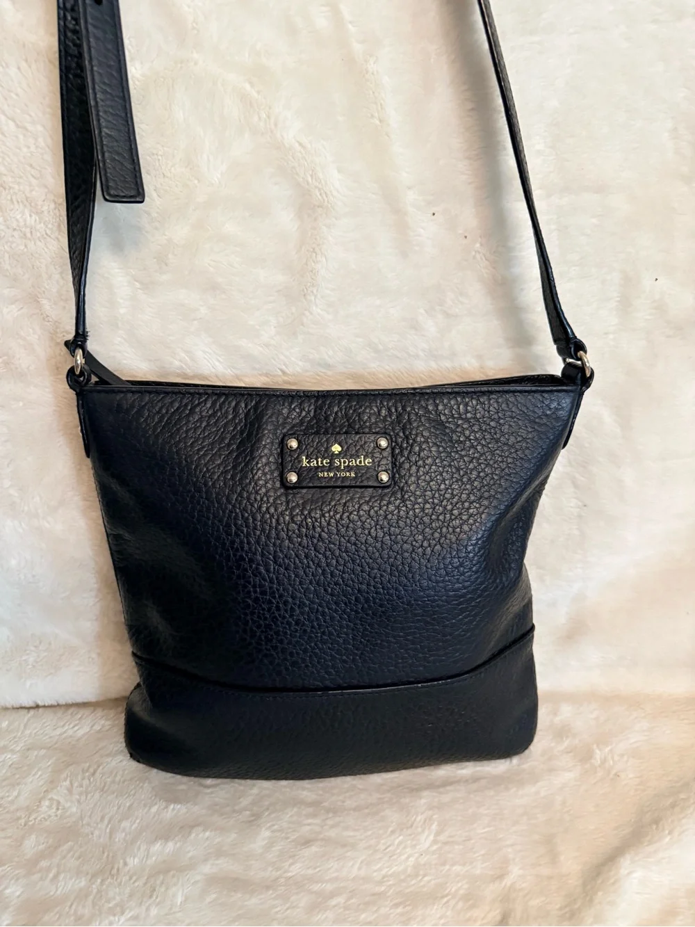 kate spade Black Pebbled Leather Crossbody Bag with Gold Accents